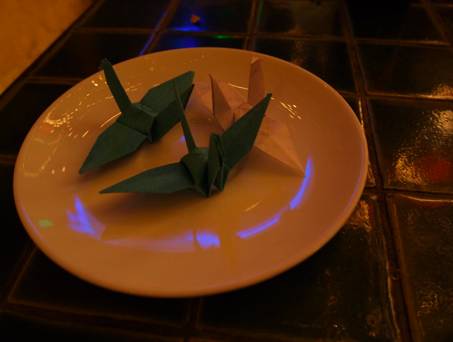 ベトナムのレストランでいただいた折り鶴